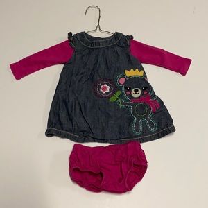 3-6 mon girl long sleeve dress with bloomers